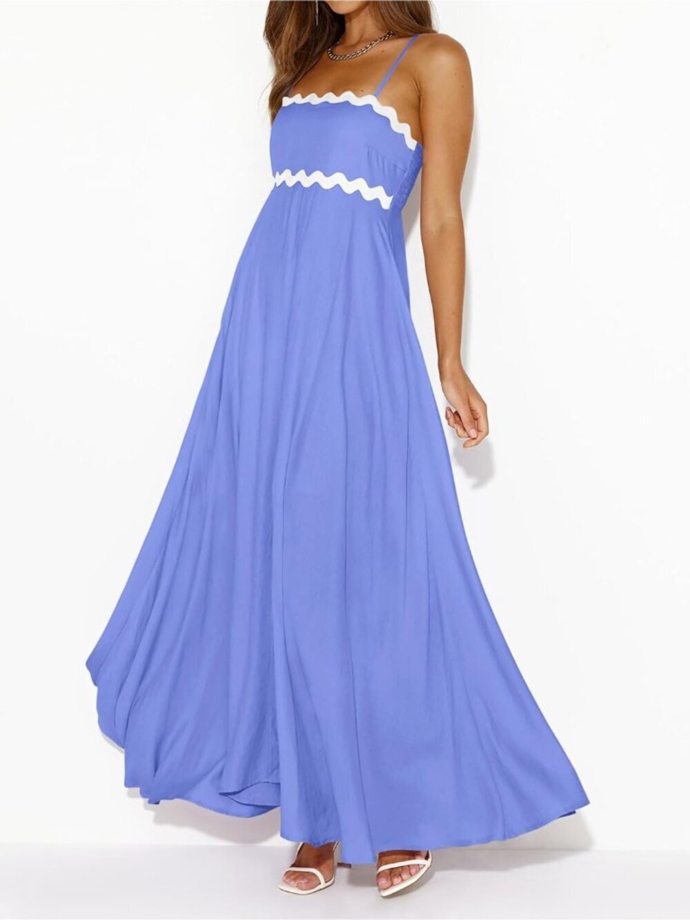 〽️Women's Light Blue Spaghetti Strap Casual Sleeveless Smocked Boho Maxi Dress